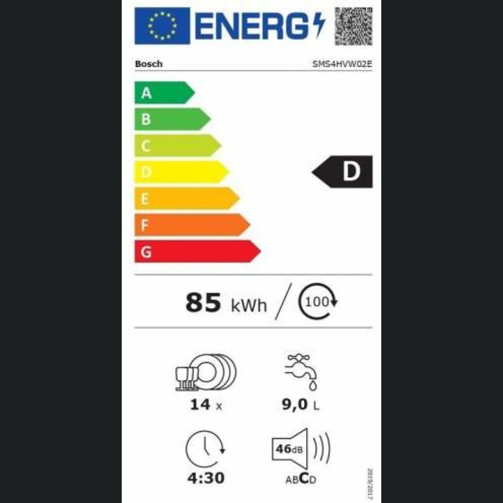 Masina de spalat vase Bosch SMS4HVW02E, 14 seturi, Clasa D, 6 programe, ExtraDry, VarioFlex, Home Connect, EcoSilence Drive, 60 cm, Alb