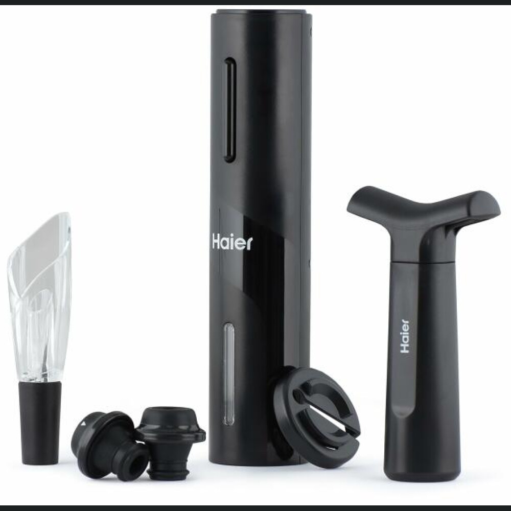 Set accesorii pentru vin cu incarcare USB Haier HAWUKIT06, Negru