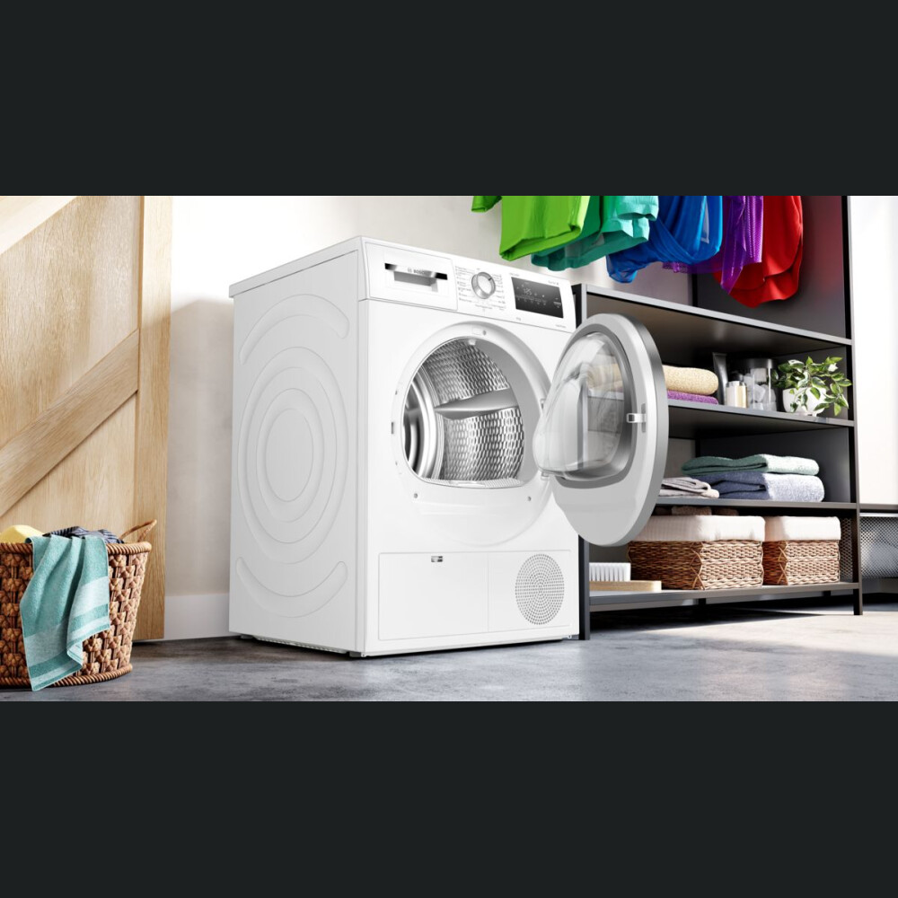 Uscator de rufe Bosch WTH85292BY, Pompa de caldura, 8 Kg, 15 programe, EasyClean, Auto Dry, SensitiveDrying System, Less ironing, Clasa A++, Alb