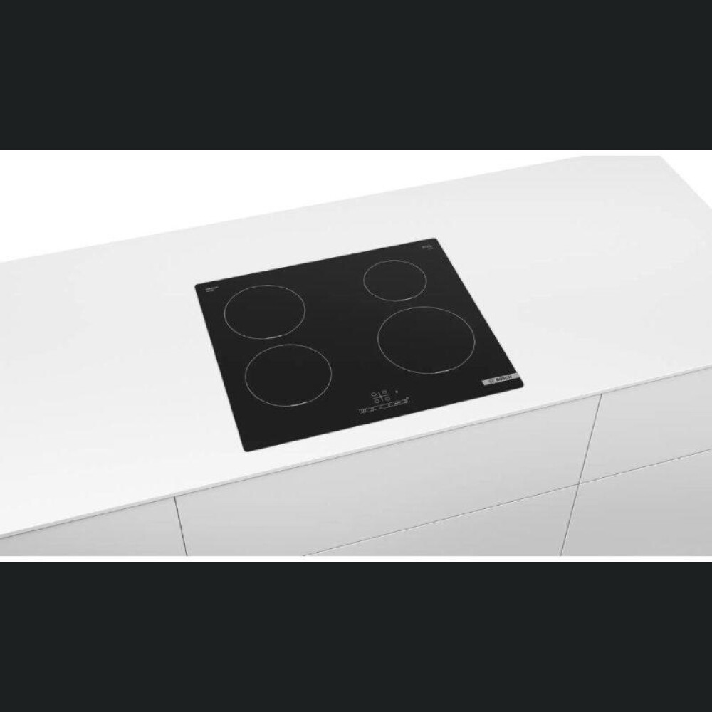 Plita incorporabila cu inductie Bosch PUE611BB5E, 4600W, 4 zone, 17 trepte, TouchSelect, ReStart, Inductie, Negru