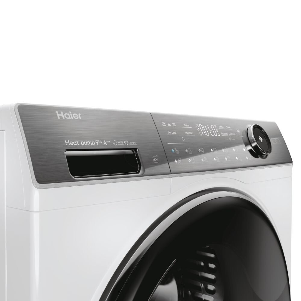 Uscator de rufe Haier HD90-A3Q979U1-S, Haier I-Pro Series 7 Plus Independent, 9 Kg, Heat Pump Inverter, Clasa A+++, Alb