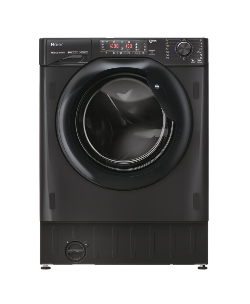 Masina de spalat rufe incorporabila Haier HWQ90B416FWBB-S, 9 Kg, 1600 RPM, Motor Inverter BPM, Clasa A, Negru lucios, 15+1 programe, L x A x I (cm) 60x53x82