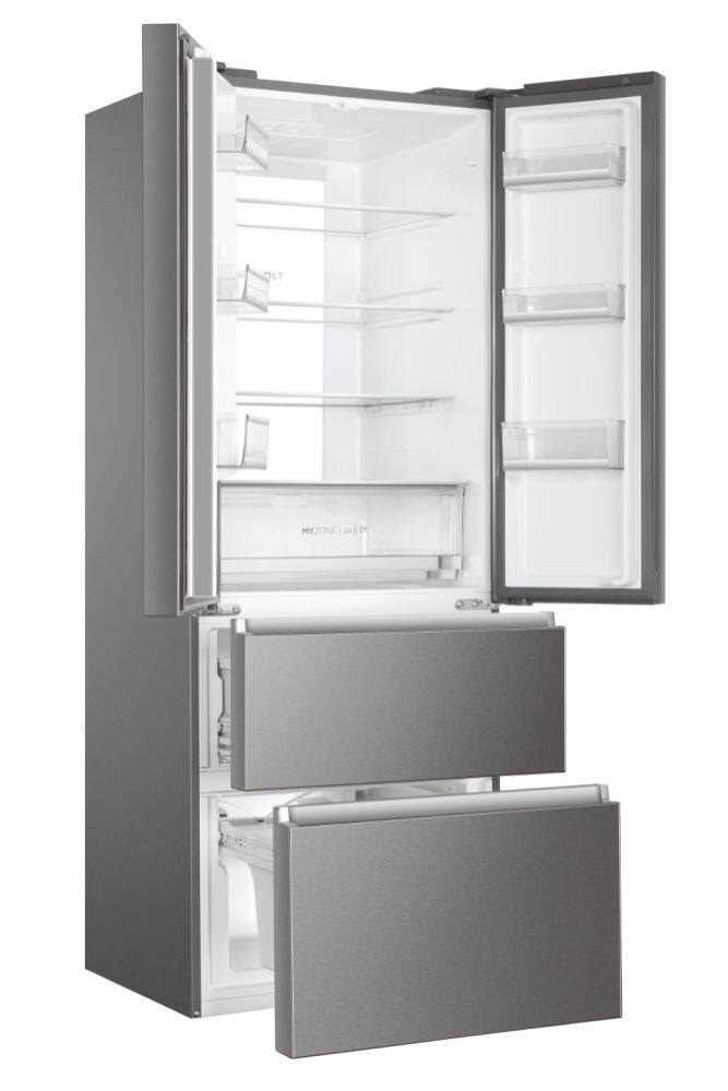 Combina frigorifica Multidoor French Door Haier HB17FPAAA Stainless Steel,Freestanding, 4 usi, No Frost, Iluminare LED, Clasa E, Platinum Inox, L x A x I (mm) 700x675x1906