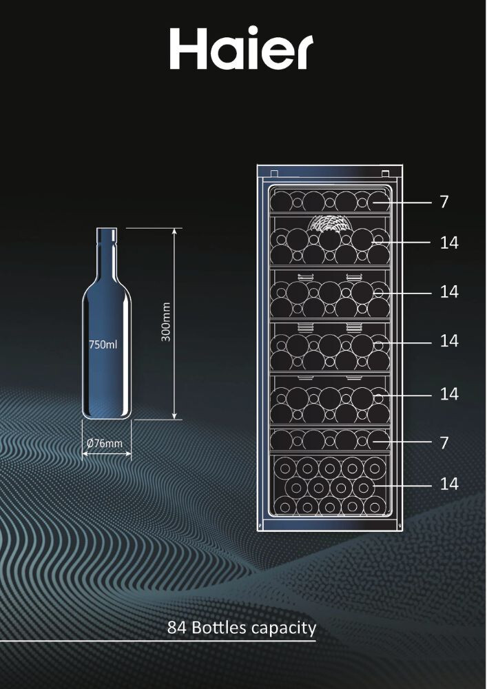 Racitoare de vinuri Wine Bank 50 Seria 5 Freestanding, 1 zone, 84 sticle, Iluminare LED, Clasa G, L x A x I (mm) 497x585x1270