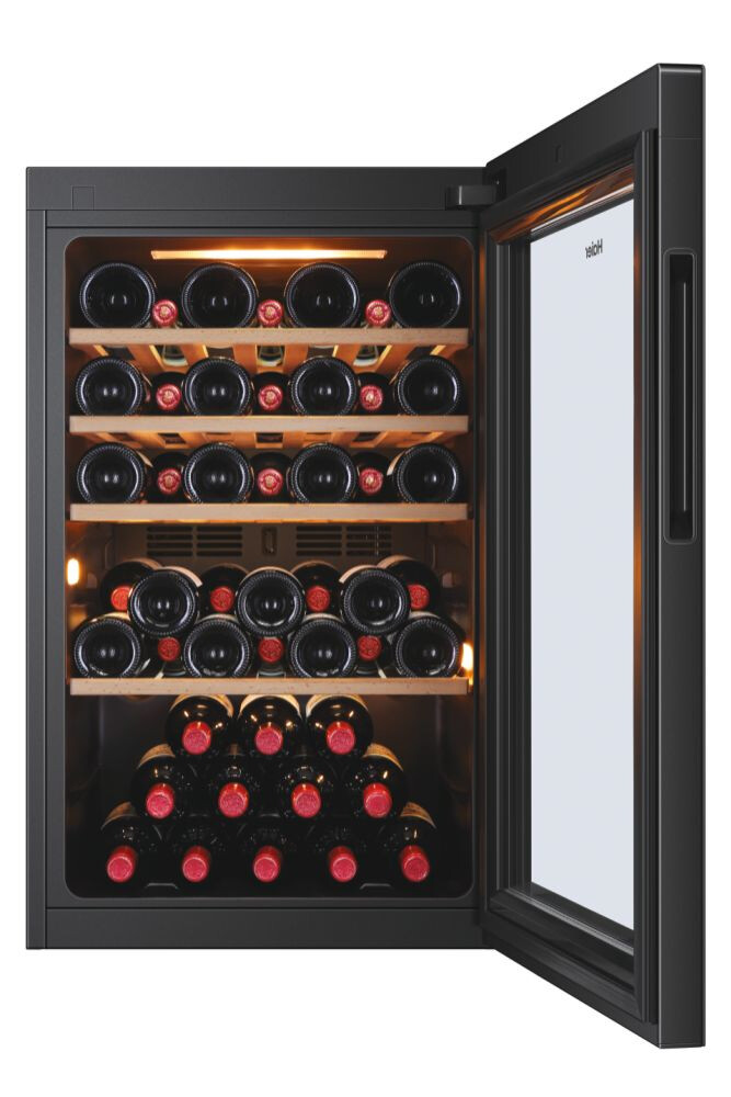 Racitoare de vinuri Haier HWS49GA  Wine Bank 50 Seria 5 Freestanding, 1 zone, 49 sticle, Iluminare LED, Clasa F, L x A x I (mm) 497x585x820