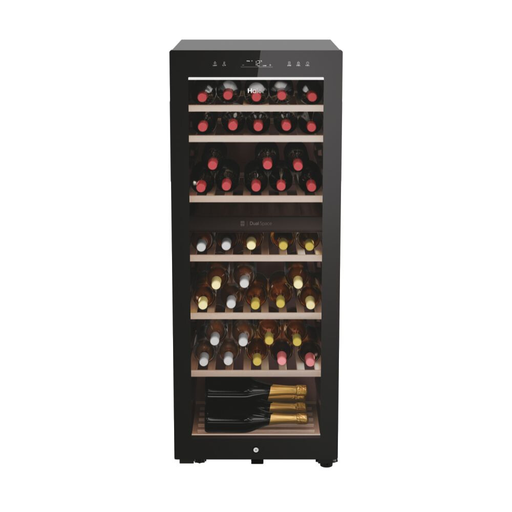 Racitoare de vinuri Wine Bank 50 Haier HWS77GDAU1 Seria 7 Freestanding, 2 zone, 77 sticle, Iluminare LED, Clasa G, L x A x I (mm) 497x585x1270