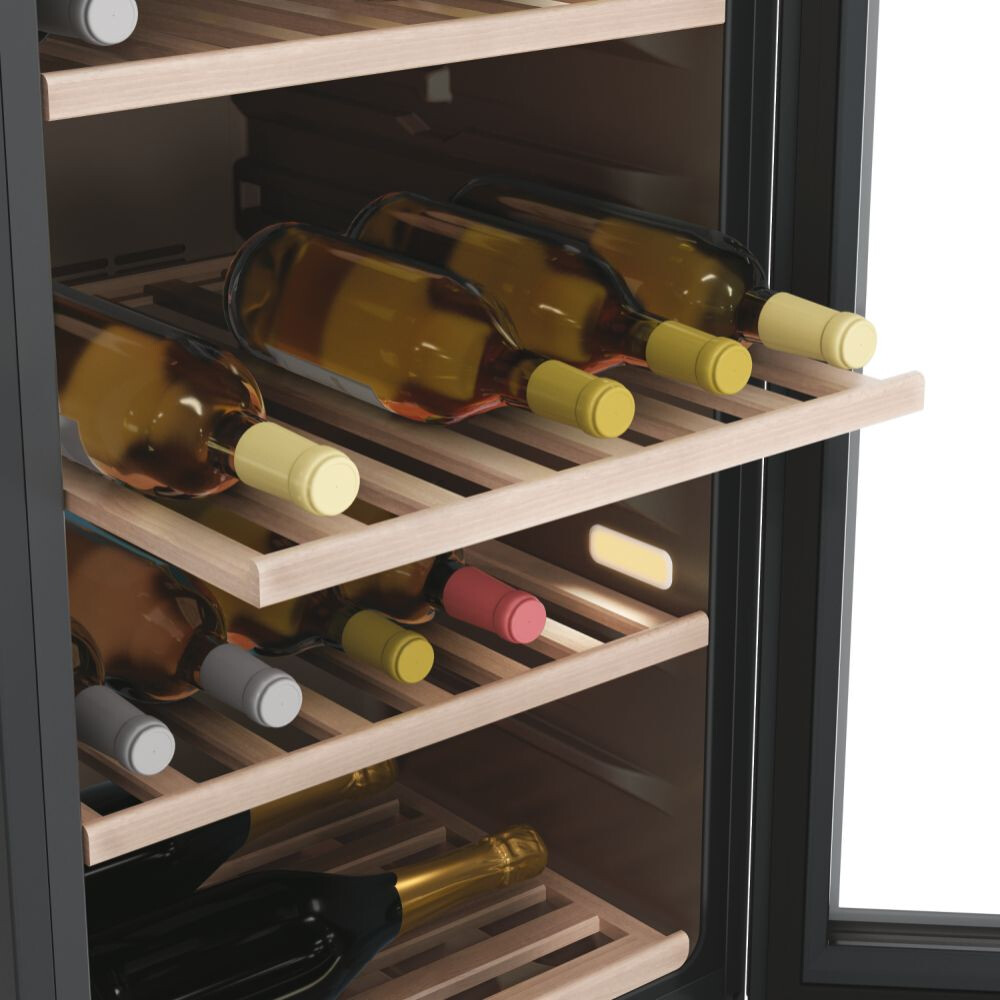 Racitoare de vinuri Wine Bank 50 Haier HWS77GDAU1 Seria 7 Freestanding, 2 zone, 77 sticle, Iluminare LED, Clasa G, L x A x I (mm) 497x585x1270