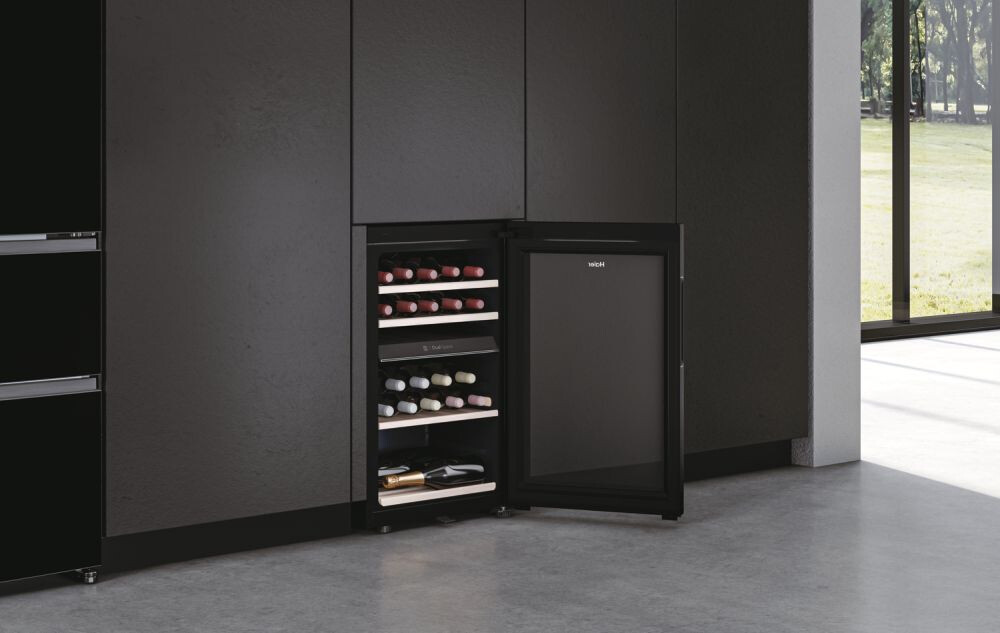 Racitoare de vinuri Wine Bank Haier HWS42GDAU1 50 Seria 7 Freestanding, 2 zone, 42 sticle, Iluminare LED, Clasa G, L x A x I (mm) 497x585x820