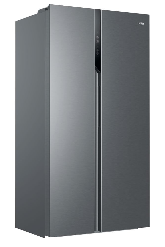 Side by Side Haier HSR3918ENPG SBS 90 Seria 3 Freestanding, No Frost, Iluminare LED, Clasa E, Gentle Silver, L x A x I (mm) 908x647x1775