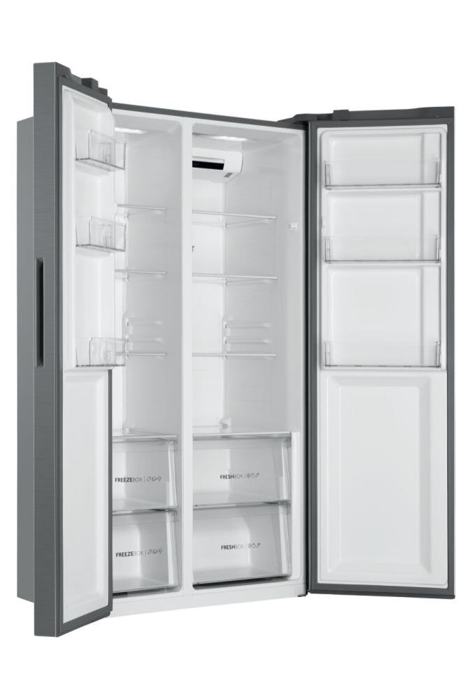 Side by Side Haier HSR3918ENPG SBS 90 Seria 3 Freestanding, No Frost, Iluminare LED, Clasa E, Gentle Silver, L x A x I (mm) 908x647x1775