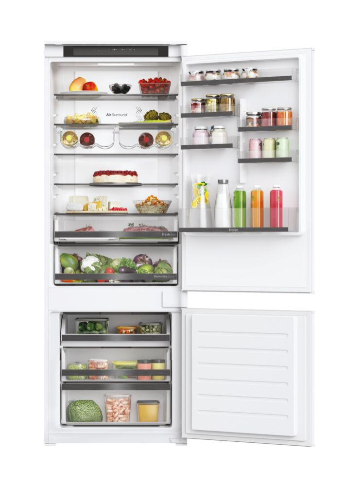 Combina frigorifica incorporabila Haier HBW5719E, 2D 70 Series 6, 2 usi, No Frost, Iluminare LED, Clasa E, Alb