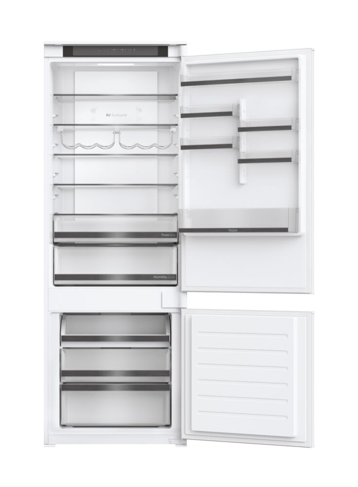 Combina frigorifica incorporabila Haier HBW5719E, 2D 70 Series 6, 2 usi, No Frost, Iluminare LED, Clasa E, Alb