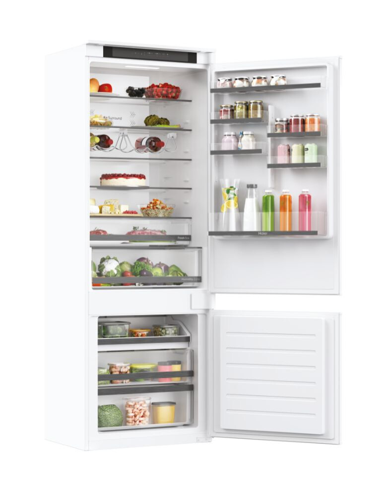 Combina frigorifica incorporabila Haier HBW5719E, 2D 70 Series 6, 2 usi, No Frost, Iluminare LED, Clasa E, Alb