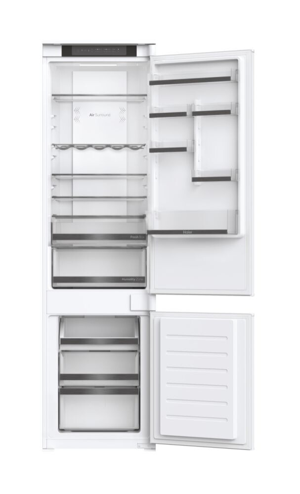Combina frigorifica incorporabila Haier HBW5519E, 2D 55 Series 6, 2 usi, No Frost, Iluminare LED, Clasa E, Alb, L x A x I (mm) 540x545x1935