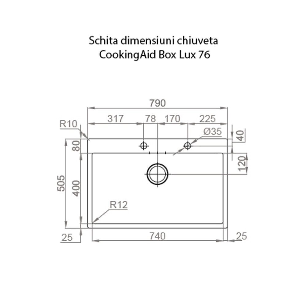 Chiuveta bucatarie inox CookingAid Box Lux 76 cu montaj pe/sub blat + baterie CookingAid Parmix Chrome + dozator detergent