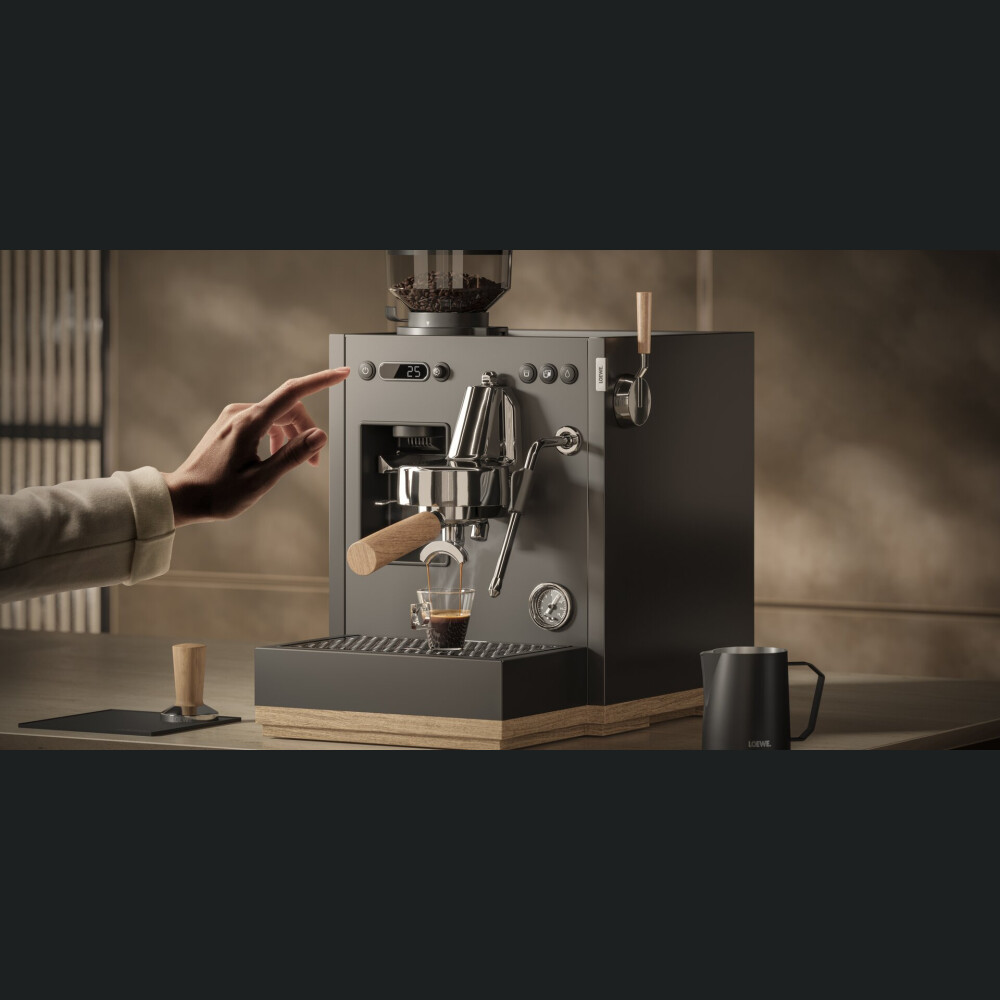 Espressor Premium Aura Pure Loewe - Cafea Pură la Tine Acasă cu Râșniță din Oțel, 15 Bari și Control al Temperaturii