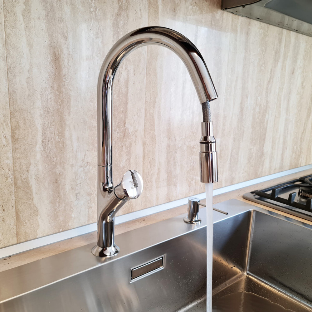 Baterie CookingAid PARMIX CHROME cu furtun dus retractabil / extractibil si finisaj Cromat