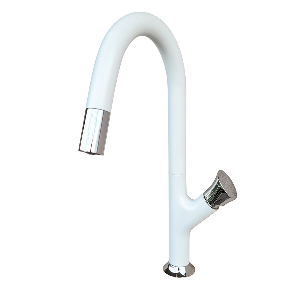 Baterie CookingAid PARMIX WHITE cu furtun dus retractabil / extractibil si finisaj Alb mat