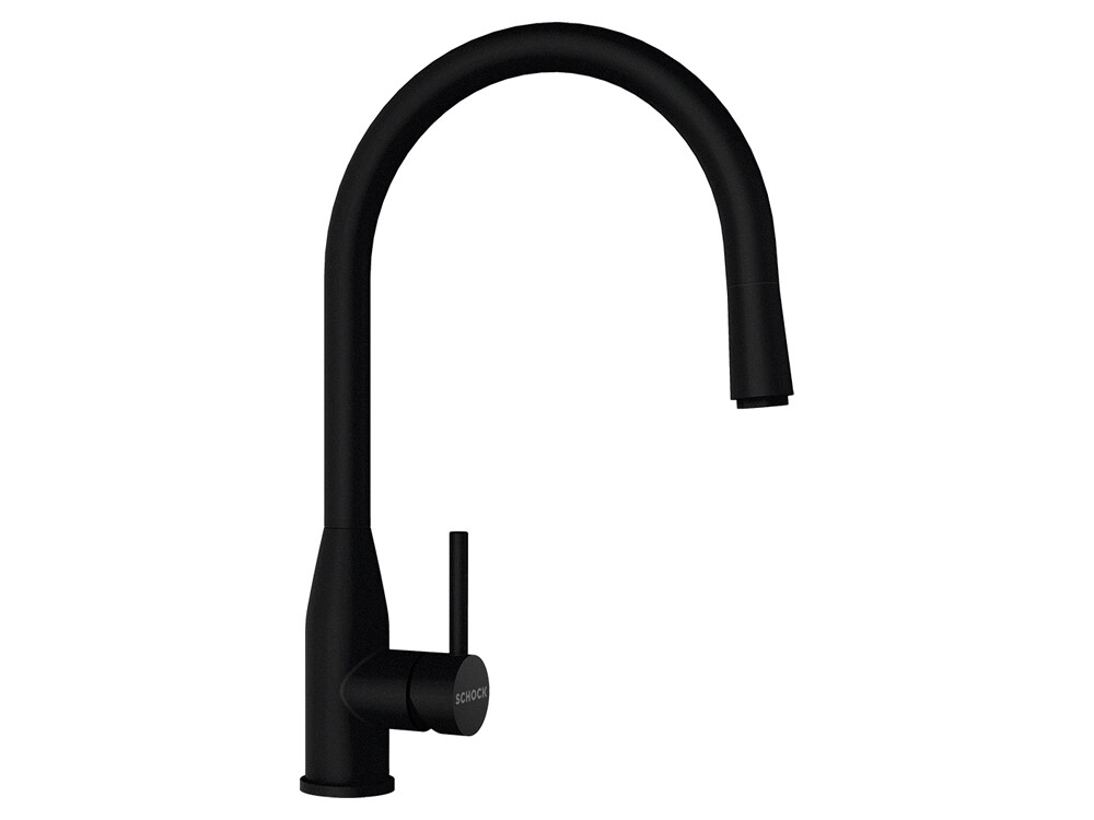Set chiuveta bucatarie Schock Greenwich N-100XL 750 x 456 mm Cristadur Puro, negru intens cu parti vizibile si baterie bucatarie Schock Kavus cu cap extractibil Puro
