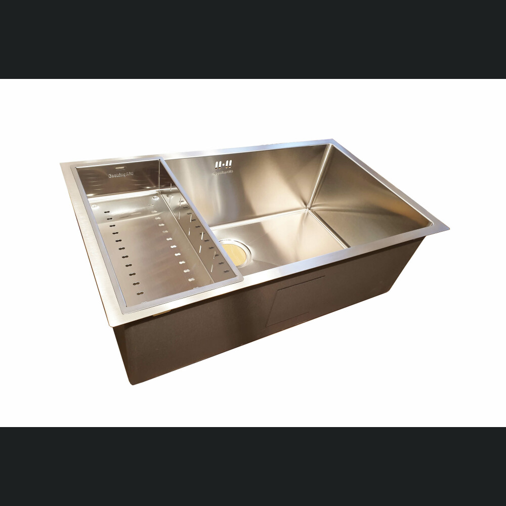 Chiuveta bucatarie inox CookingAid HERA LARGE cu dozator detergent, scurgator vase/paste/fructe, gratar rulabil inox, tocator Sapele + accesorii montaj