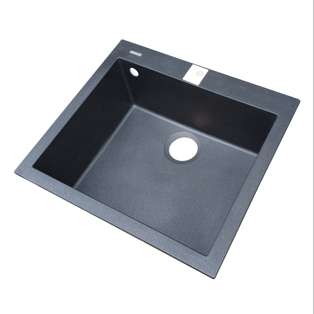 Chiuveta bucatarie granit CookingAid Cube ON5610 Neagra / Black Metal quartz cu montaj sub blat + accesorii instalare