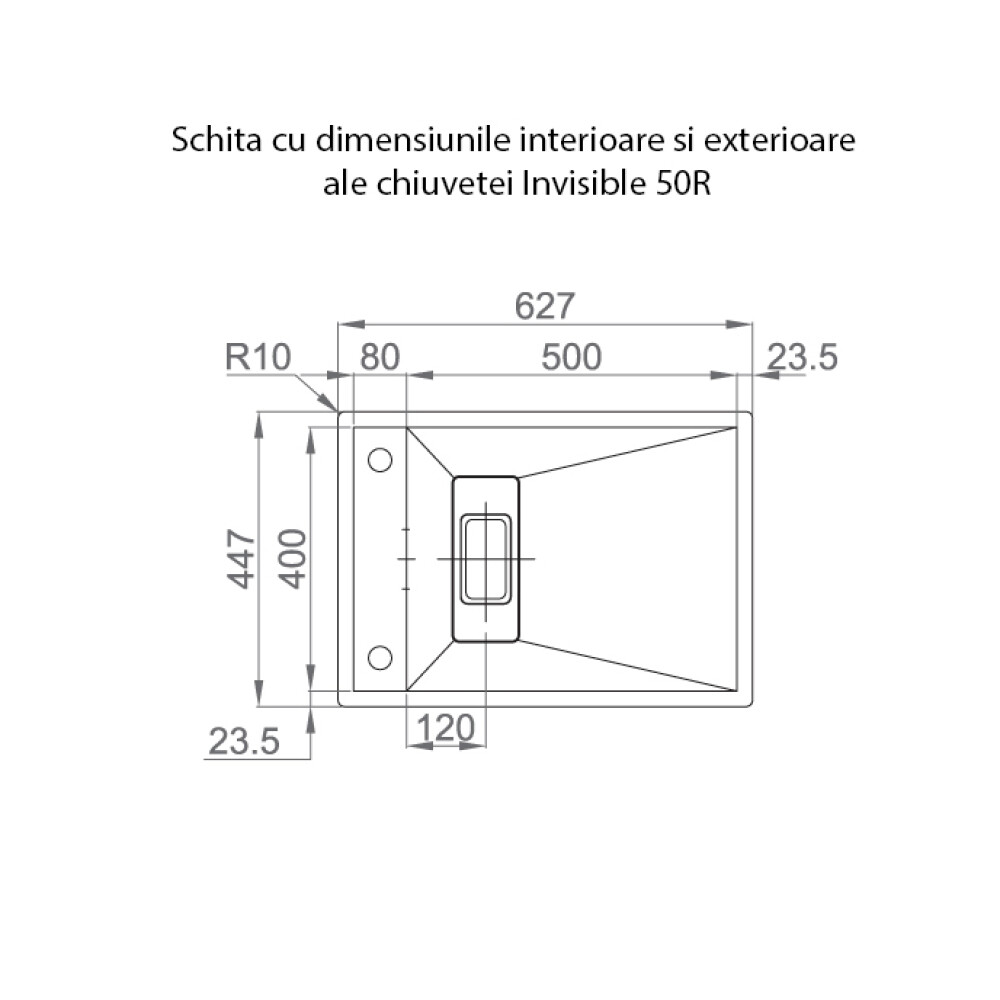 Chiuveta bucatarie inox CookingAid INVISIBLE 50R cu baterie telescopica integrata, capac scurgere invizibil + accesorii montaj