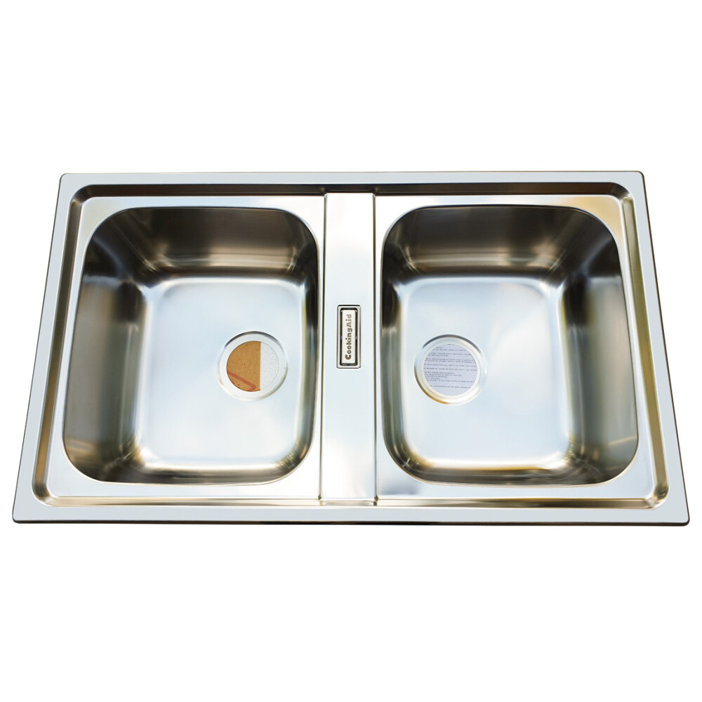 Chiuveta bucatarie cu 2 cuve inox dubla CookingAid URBAN 86BB reversibila stanga/dreapta + accesorii montaj
