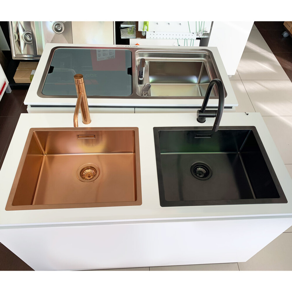 Chiuveta bucatarie inox CookingAid BOX LUX 50 GREY cu strat PVD ceramic culoare gri + accesorii montaj