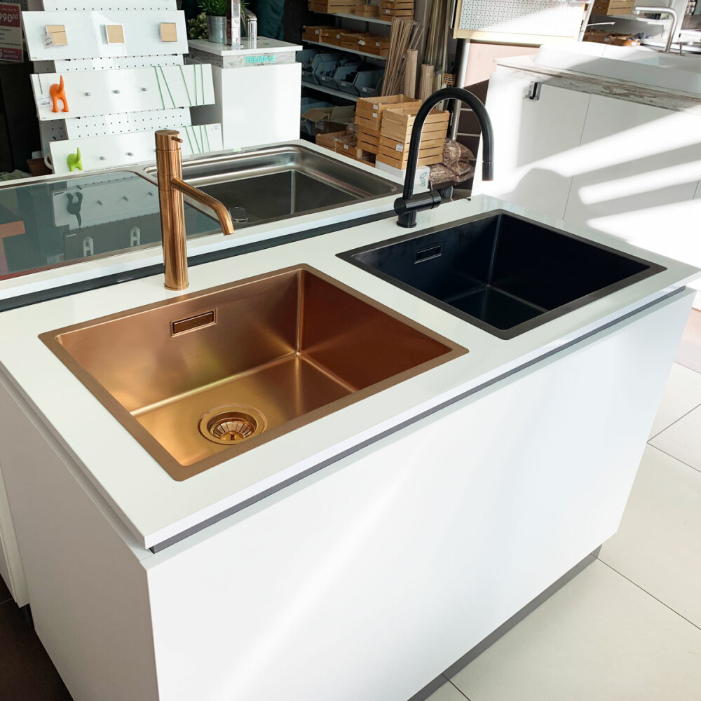 Chiuveta bucatarie inox CookingAid BOX LUX 50 GREY cu strat PVD ceramic culoare gri + accesorii montaj