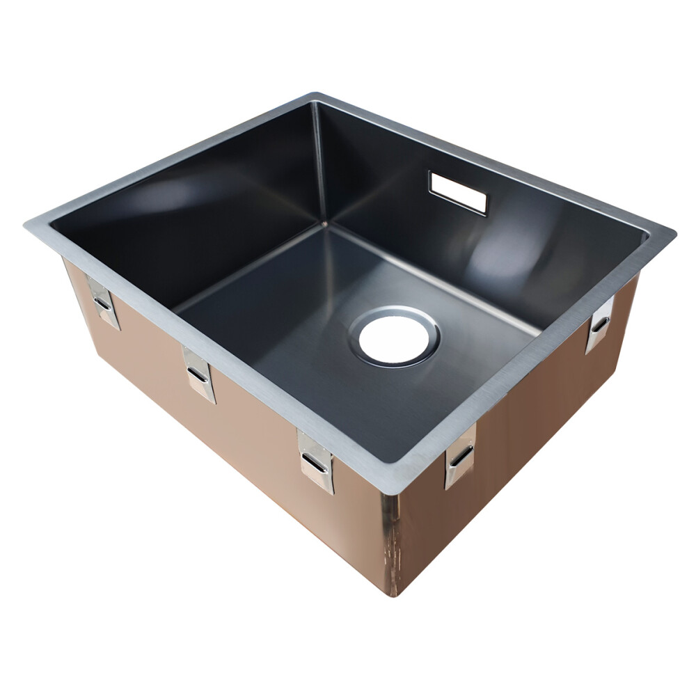 Chiuveta bucatarie inox CookingAid BOX LUX 50 GREY cu strat PVD ceramic culoare gri + accesorii montaj