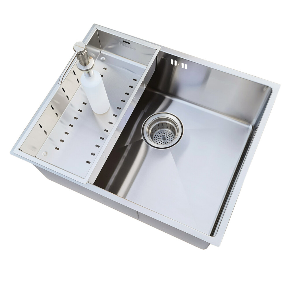 Chiuveta bucatarie inox CookingAid HERA MEDIUM cu dozator detergent, tavita scurgere inox, gratar rulabil inox + accesorii montaj