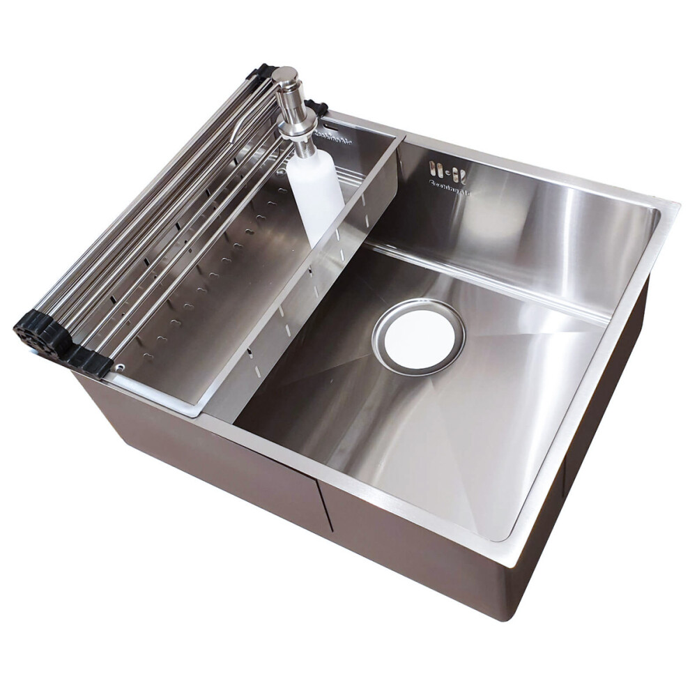 Chiuveta bucatarie inox CookingAid HERA MEDIUM cu dozator detergent, tavita scurgere inox, gratar rulabil inox + accesorii montaj