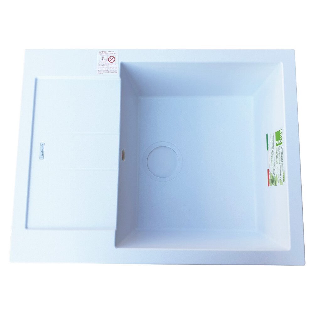 Chiuveta bucatarie granit CookingAid Amanda AM6510 Alba / Polar White reversibila stanga/dreapta cu picurator + accesorii montaj