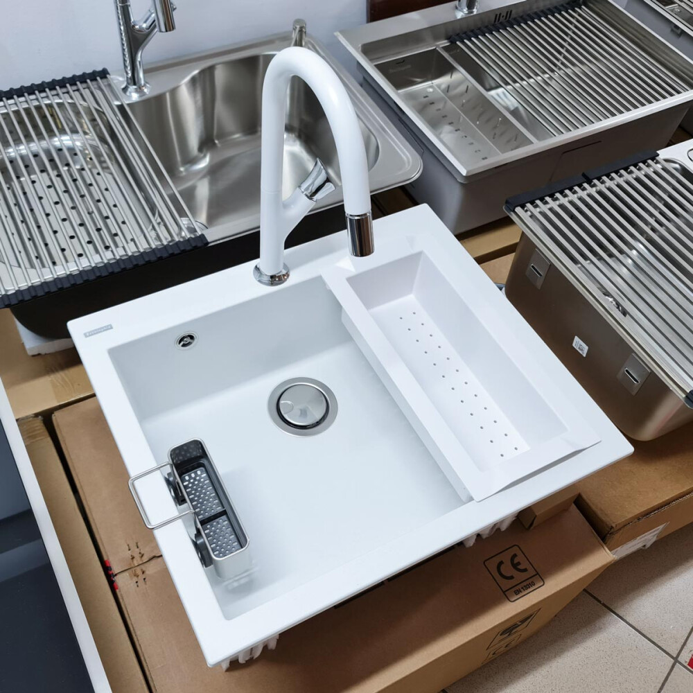 Baterie CookingAid PARMIX WHITE cu furtun dus retractabil / extractibil si finisaj Alb mat