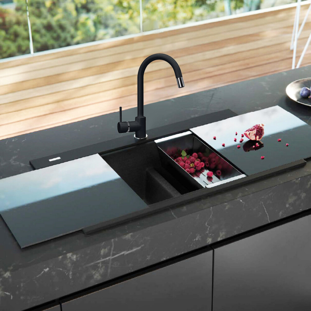 Baterie CookingAid Indiana cu furtun dus retractabil / cap extractibil si finisaj granit Negru Metalic / Metalic Black