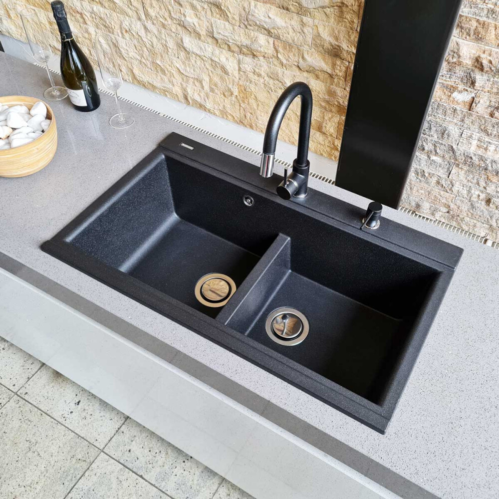 Baterie CookingAid Indiana cu furtun dus retractabil / cap extractibil si finisaj granit Negru Metalic / Metalic Black