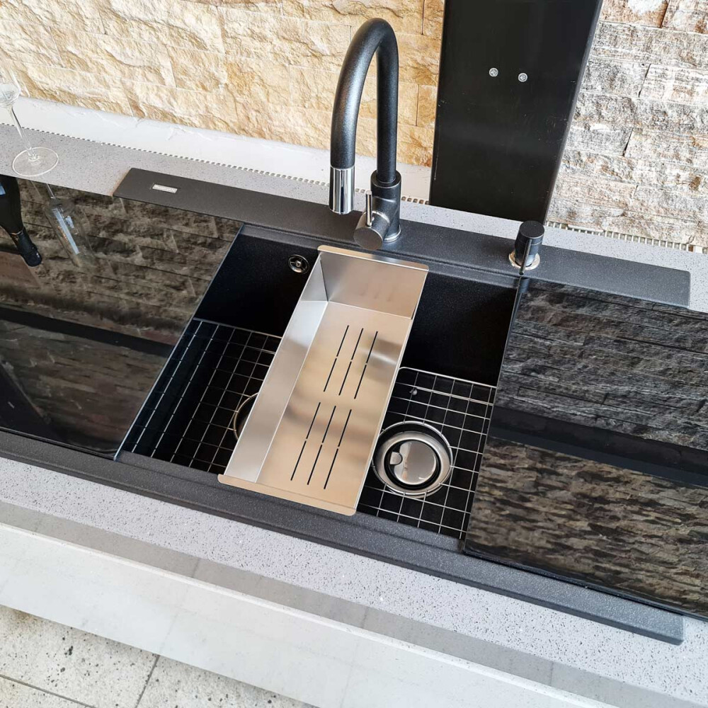 Baterie CookingAid Indiana cu furtun dus retractabil / cap extractibil si finisaj granit Negru Metalic / Metalic Black