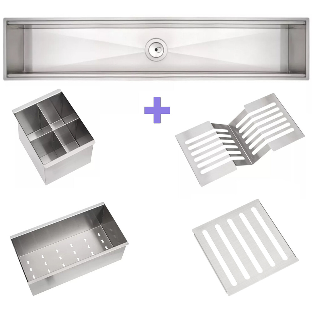 Chiuveta ingusta scurgere multifunctionala tip rigola / canal / jgheab drenare CookingAid Channel sink 93cm cu 4 accesorii incluse