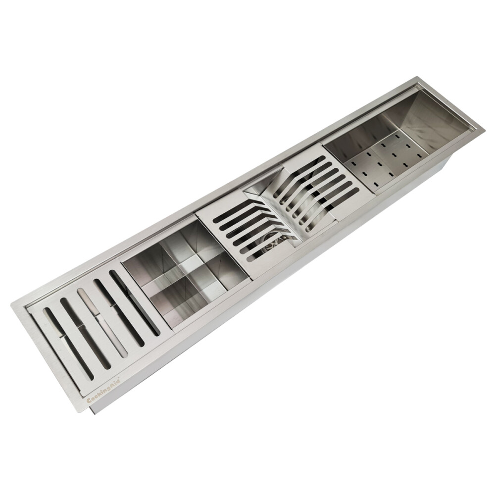 Chiuveta ingusta scurgere multifunctionala tip rigola / canal / jgheab drenare CookingAid Channel sink 93cm cu 4 accesorii incluse