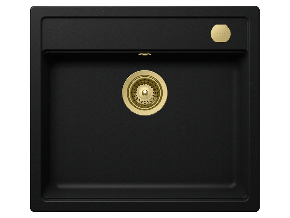 Set chiuveta bucatarie Schock Mono N-100 570 x 510 mm Cristadur Puro, negru intens cu baterie bucatarie Schock Kavus cu cap extractibil si parti vizibile White Gold