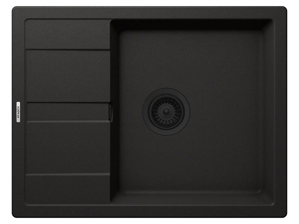 Set chiuveta bucatarie Schock Ronda D-100L 650 x 500 mm Cristalite Nero cu parti vizibile negru si baterie bucatarie Schock Kantus cu cap extractibil, negru