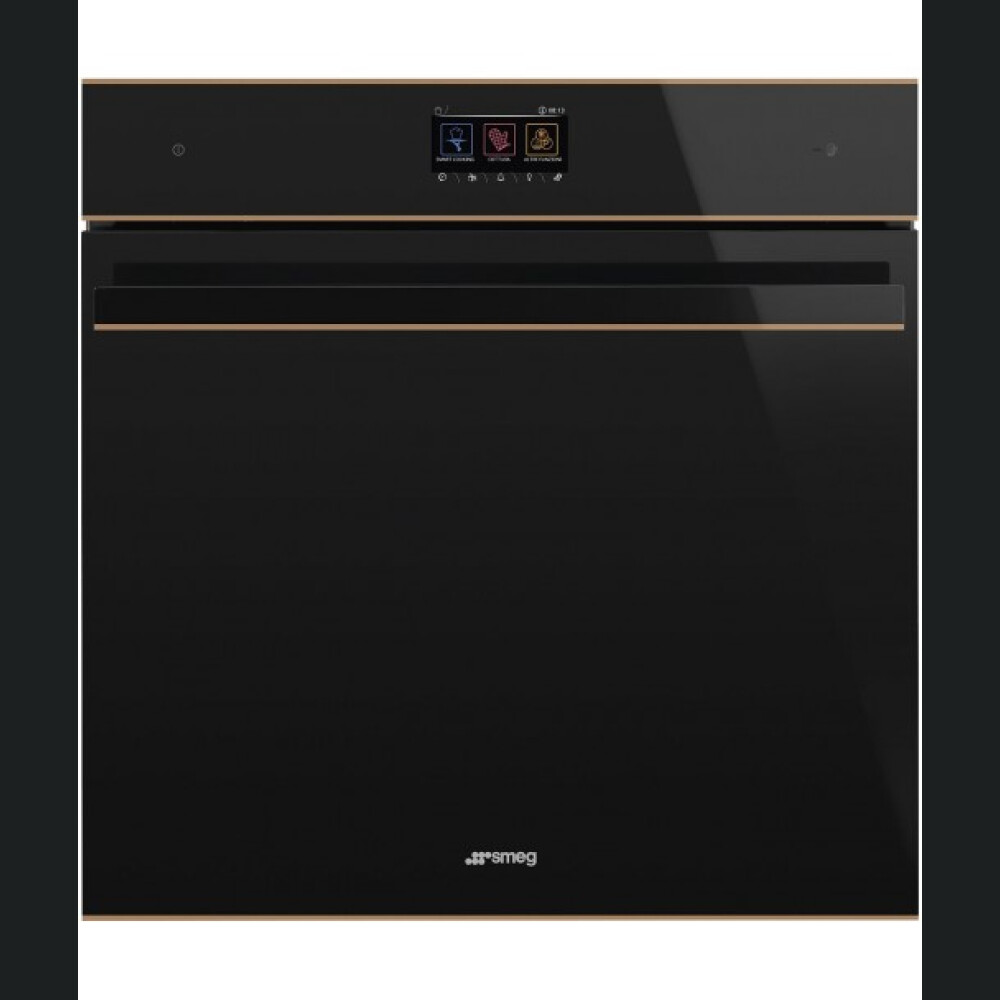  Cuptor cu piroliză și vaporizator SMEG Dolce Stil Novo, SOP6604S2PNR, negru lucios cu detalii din cupru, 60 cm, capacitate 68 l, clasa A+