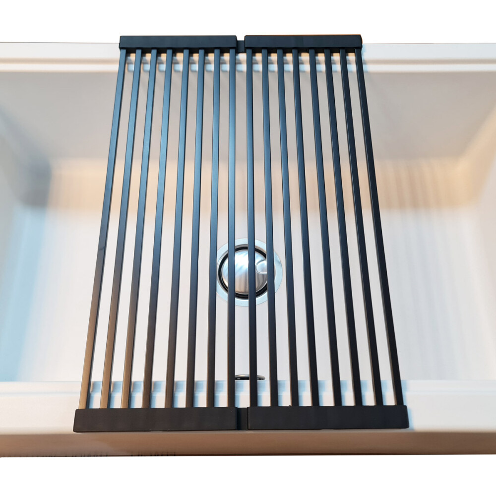 Scurgator multifunctional / Gratar / Suport vase pliabil negru dens CookingAid Folding Mat Black pentru chiuvete