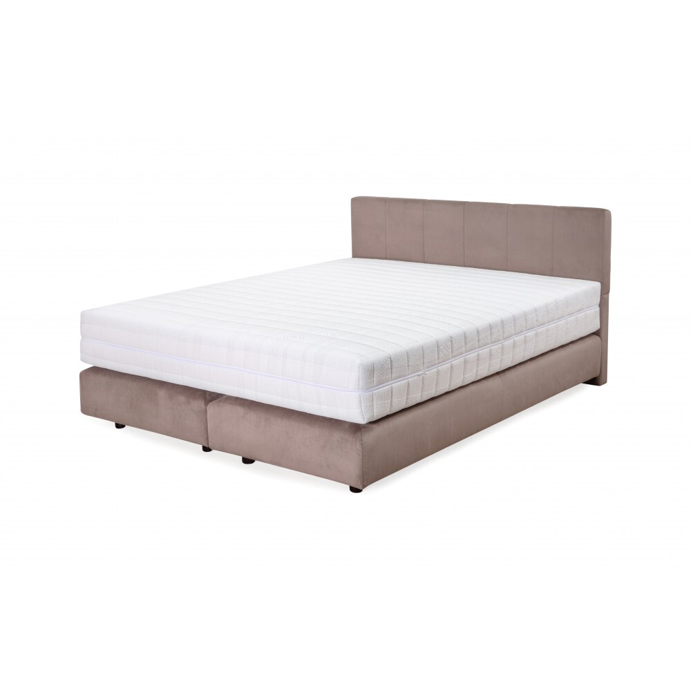 Pat Boxspring Alviano tapitat simplu, cu inaltime capat pat 90 cm, saltea inclusa, fara topper