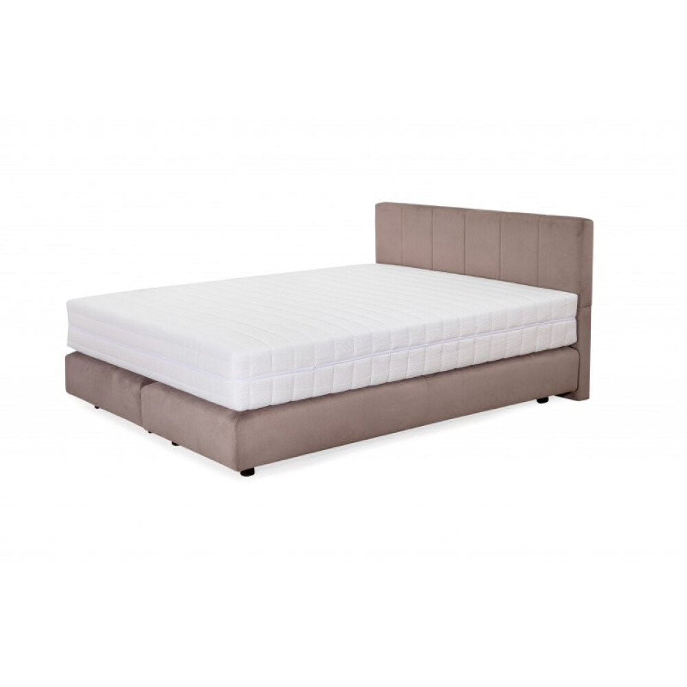 Pat Boxspring Alviano tapitat simplu, cu inaltime capat pat 90 cm, saltea inclusa, fara topper