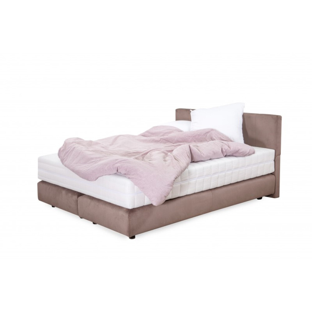 Pat Boxspring Alviano tapitat simplu, cu inaltime capat pat 90 cm, saltea inclusa, fara topper