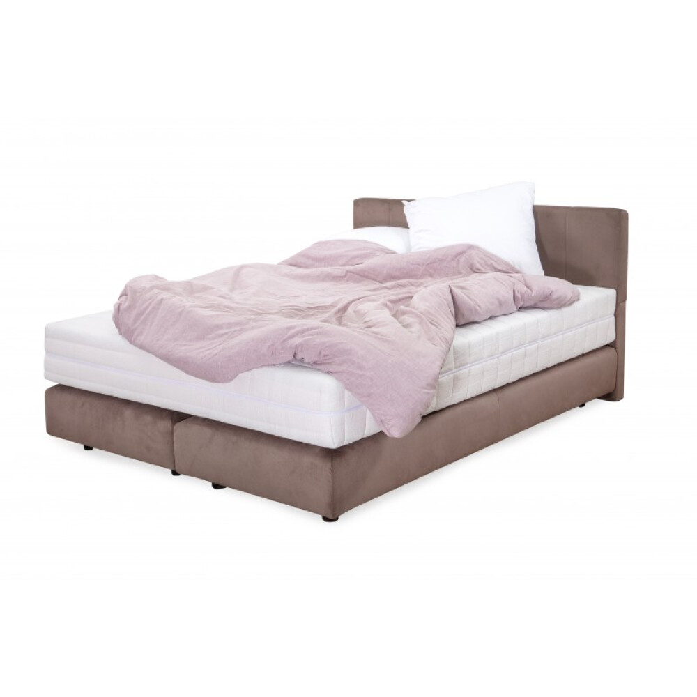 Pat Boxspring Alviano tapitat simplu, cu inaltime capat pat 90 cm, saltea inclusa, fara topper