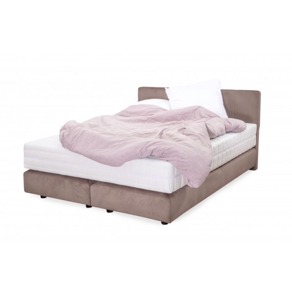 Pat Boxspring Alviano tapitat simplu, cu inaltime capat pat 90 cm, saltea inclusa, fara topper