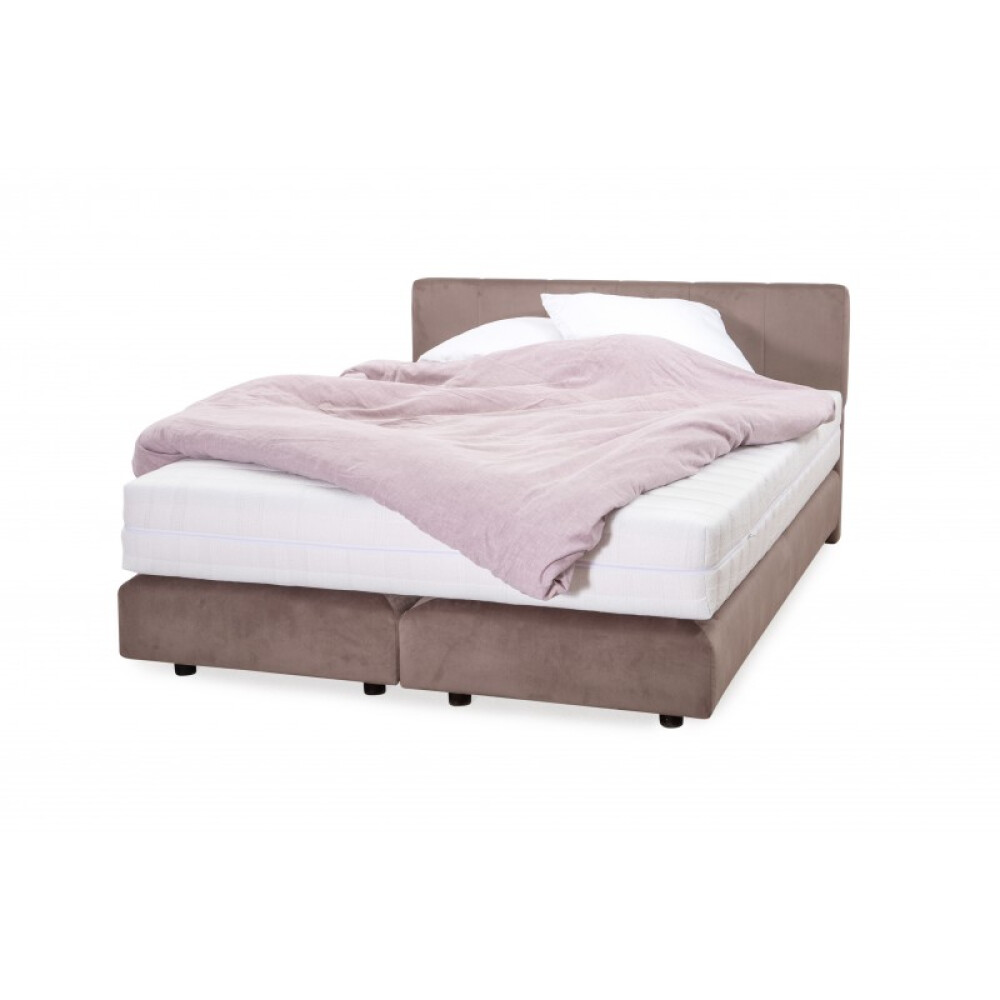 Pat Boxspring Alviano tapitat simplu, cu inaltime capat pat 90 cm, saltea inclusa, fara topper