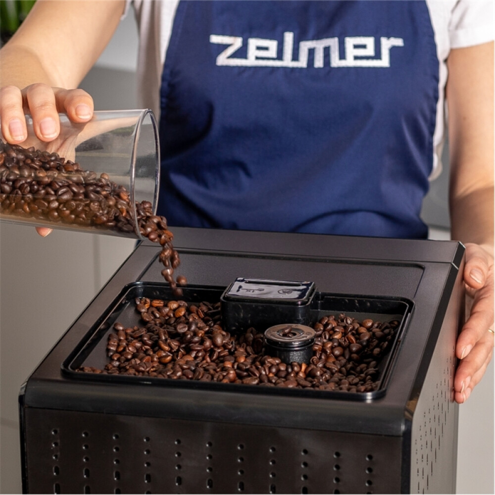 Espressor Zelmer ZCM8121 Maestro Barista, 20 bar, panou tactil, filtru Claris, rezervor cafea 300 g, rezervor apa 2 l, negru